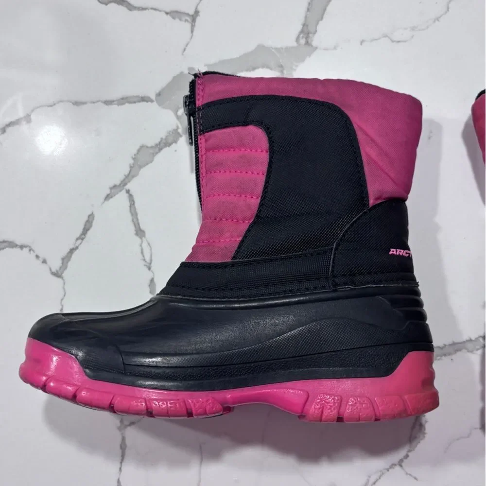 Arctic Shield | Girls Pink Black Padded Winter Snow Boots Size 12 Toddler